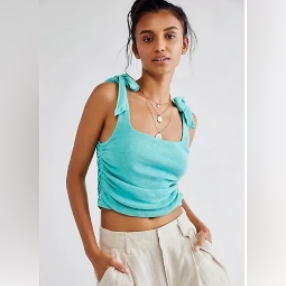 Free People Boulevard crop Tank size XS with Shoulder Tie Ruched Color: Lagoon